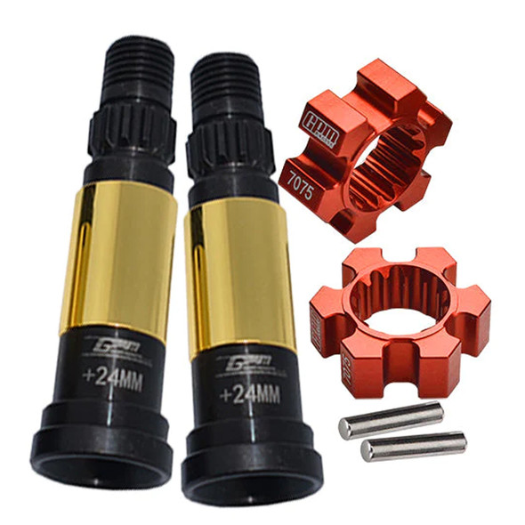 GPM F/R Harden Steel #45 CVD Joint (+24mm) Alum Wheel Hex Hubs Orange for X-Maxx