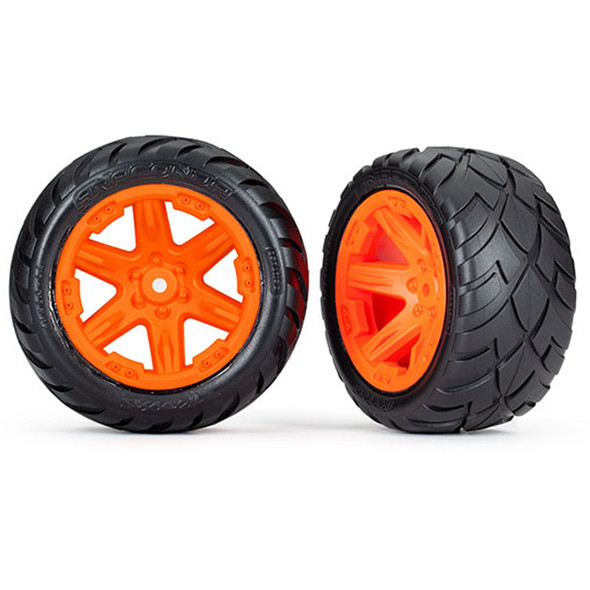 Traxxas 6768A Anaconda Rear Tires w/ Orange Wheels / Foam Inserts (2) : Rustler