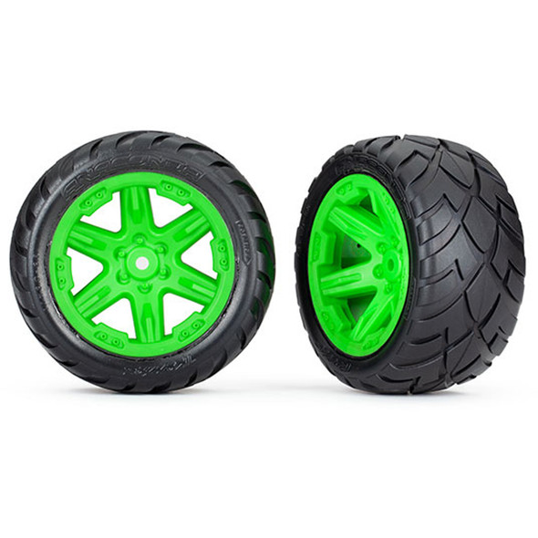 Traxxas 6768G Anaconda Rear Tires w/ Green Wheels / Foam Inserts (2) : Rustler
