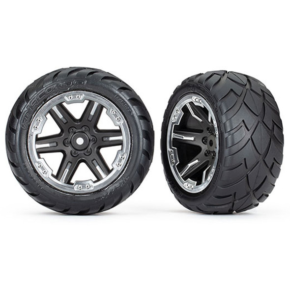 Traxxas 6768X Anaconda Rear Tires w/Chrome/Black Wheels/Foam Inserts (2) : Rustler