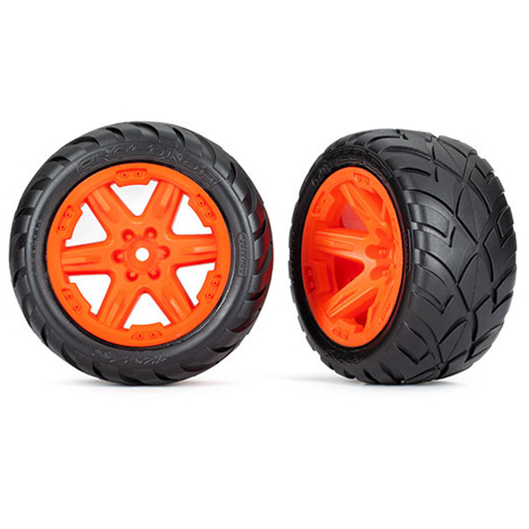 Traxxas 6775A Anaconda 2.8'' Tires w/Orange Wheels / Foam Inserts (2) for Rustler 4x4