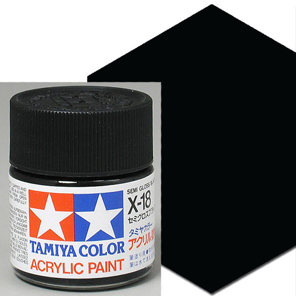 Tamiya Acrylic X-18 Semi-Gloss Black 3/4 oz Paint