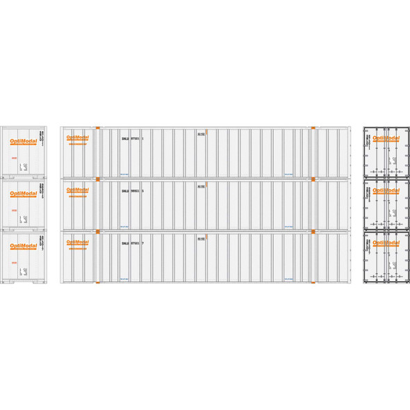 Athearn ATH17315 53' Stoughton Containers - Optimodal # 2 (3-Pack) N Scale