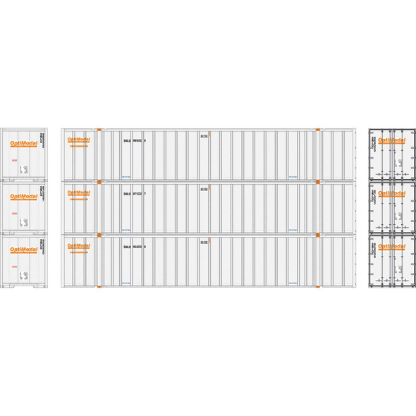 Athearn ATH40130 53' Stoughton Containers RTR - Optimodal # 1 (3-Pack) HO Scale