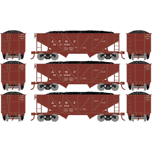 Athearn RND70801 34' 2-Bay Composite Coal Hopper - ATSF (3) Freight Car HO Scale