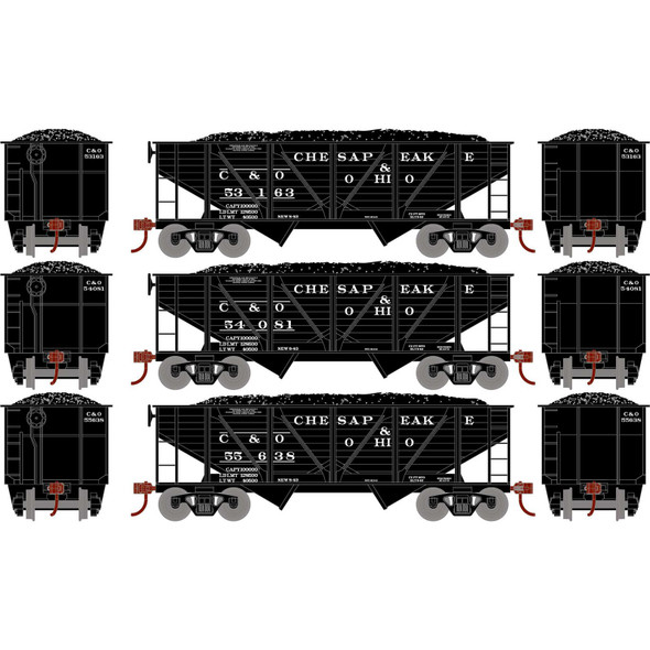 Athearn RND70804 34' 2-Bay Composite Coal Hopper - C&O (3) Freight Car HO Scale