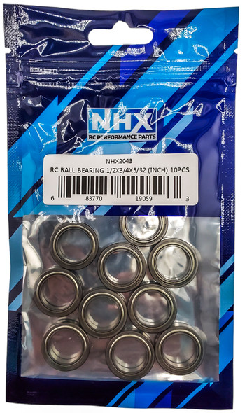 NHX RC Steel Ball Bearings 1/2x3/4x5/32 in, 10 pcs, Metal Shielded