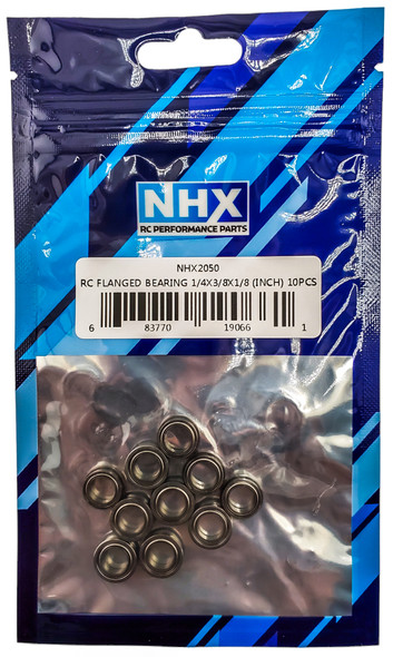 NHX RC Flanged Steel Ball Bearings 1/4x3/8x1/8 in, 10 pcs, Metal Shielded
