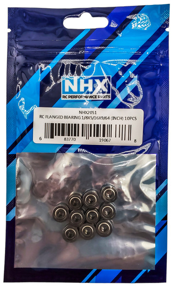 NHX RC Flanged Steel Ball Bearings 1/8x5/16x9/64 in, 10 pcs, Metal Shielded