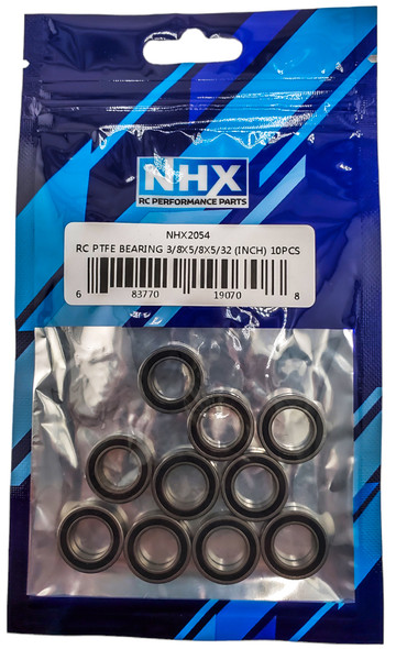 NHX RC PTFE Ball Bearings 3/8x5/8x5/32 in, 10 pcs, Rubber Sealed