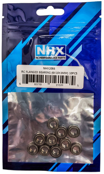 NHX RC Flanged Steel Ball Bearings 6x10x3mm, 10 pcs, Metal Shielded