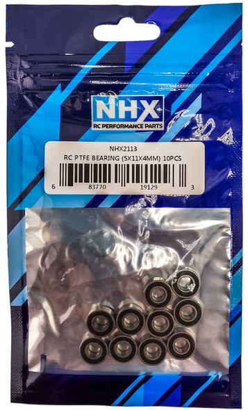 NHX RC Steel Ball Bearings 5x11x4mm, 10 pcs, Rubber Sealed, PTFE Coated