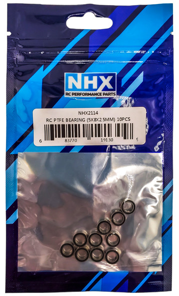 NHX RC Steel Ball Bearings 5x8x2.5mm, 10 pcs, Rubber Sealed, PTFE Coated