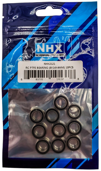 NHX RC Steel Ball Bearings 8x14x4mm, 10 pcs, Rubber Sealed, PTFE Coated