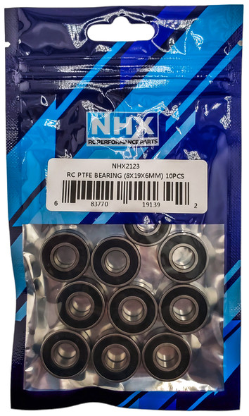 NHX RC Steel Ball Bearings 8x19x6mm, 10 pcs, Rubber Sealed, PTFE Coated