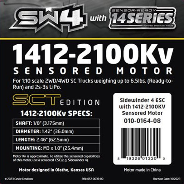 Castle Creations Sidewinder 4 ESC w/ 1412-2100KV Sensor Ready Motor 010-0164-08