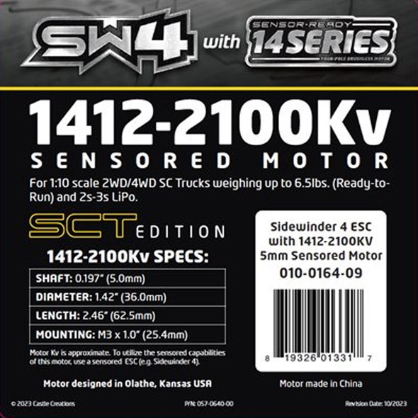 Castle Creations Sidewinder 4 ESC w/1412-2100KV 5mm Shaft Sensor Ready Motor 010-0164-09