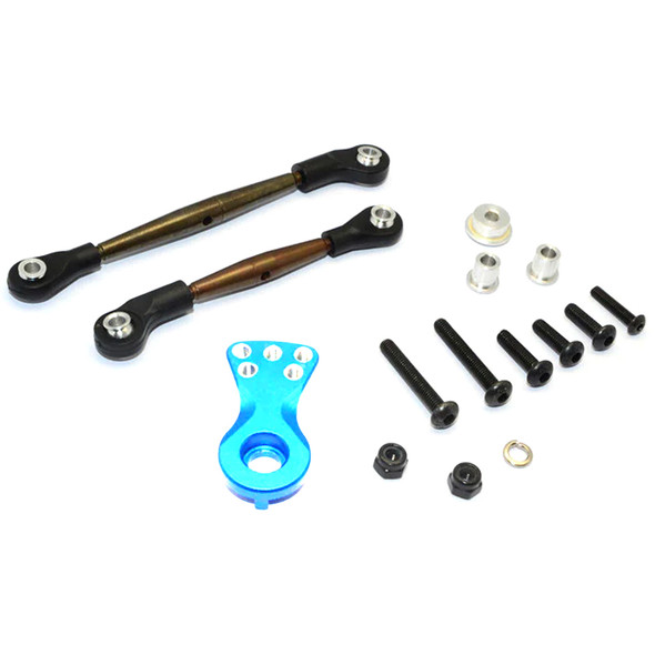 GPM Spring Steel Modified Anti-Thread Steering Tie Rod w/Servo Horn Light Blue for Tamiya Lunch Box