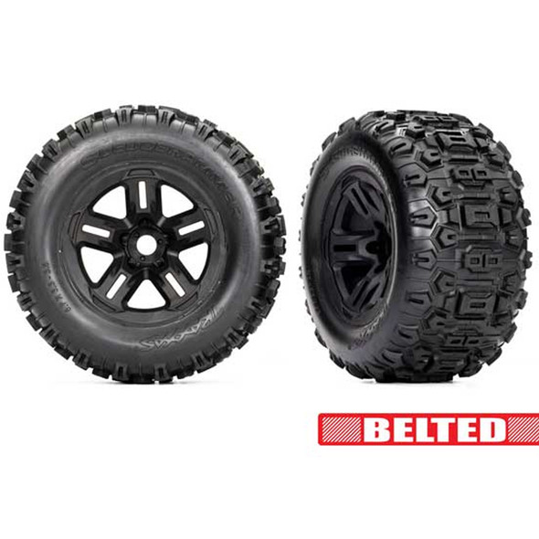 Traxxas 9573 Belted Sledgehammer Tires w/Black Wheels & Foam Inserts (2) for Sledge