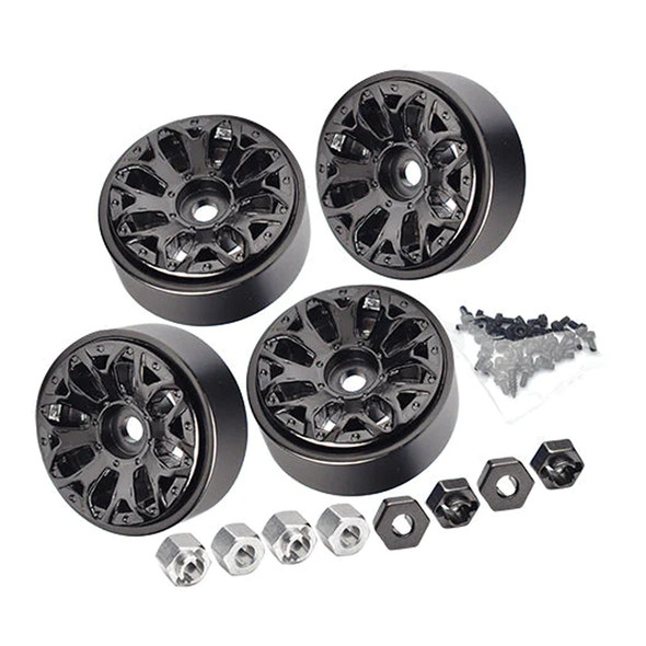 GPM Aluminum 1-Inch Beadlock Alloy Wheel Rims Set (Y-Shape) Black for 1/18 TRX4M