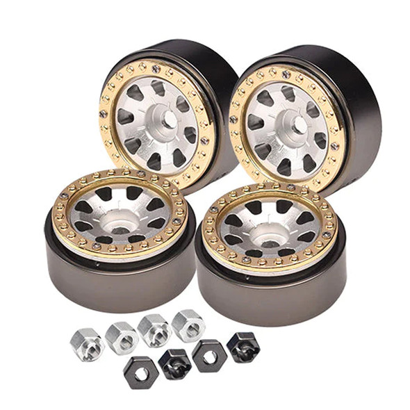 GPM Aluminum 1-Inch Beadlock Wheel Rims Set (8 Poles) Silver for 1/18 TRX4M