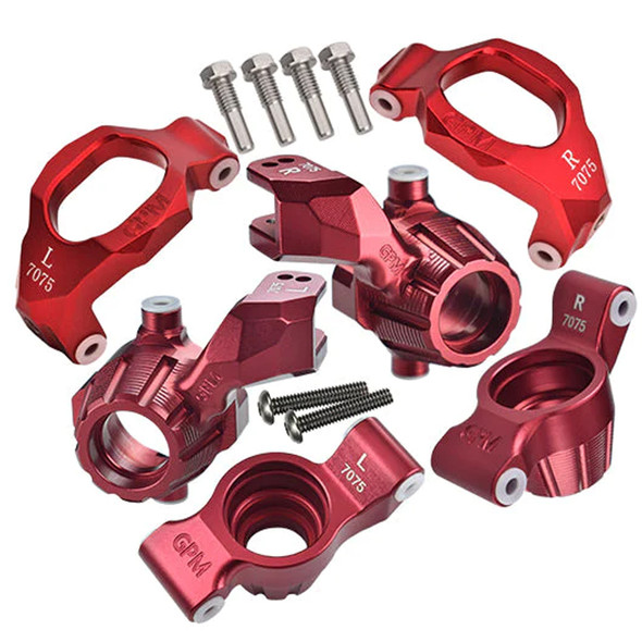 GPM Alum 7075 Front C-Hubs & Front Steering Blocks & Rear Stub Axle Red for Maxx