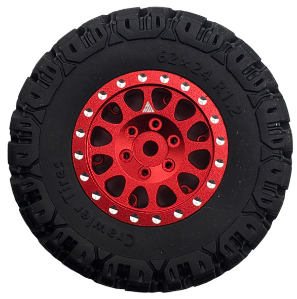 NHX RC 1.2" Crawler Tires w/ Alum Beadlock Wheel (4) for 1/18 TRX-4M Super Soft -Red