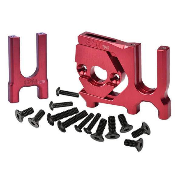 GPM Alum 7075 Center Diff Mount (F+R)+ Sliding Motor Mount Red for 1/8 Kraton/Outcast
