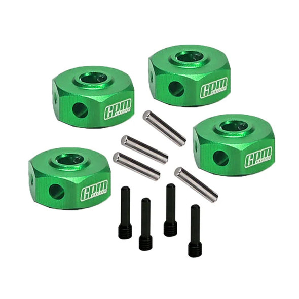 GPM Racing Aluminum 7075 Hex Adapters (12mm) Green for Losi 1/18 Mini LMT