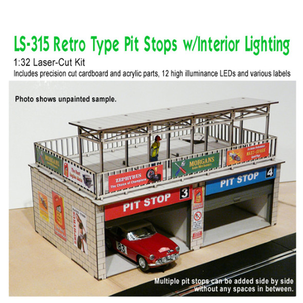 PROSES LS-315 Retro Type Double Pit Stop Kit w/Light & Sliding Doors for 1:32 Scale Slot Car