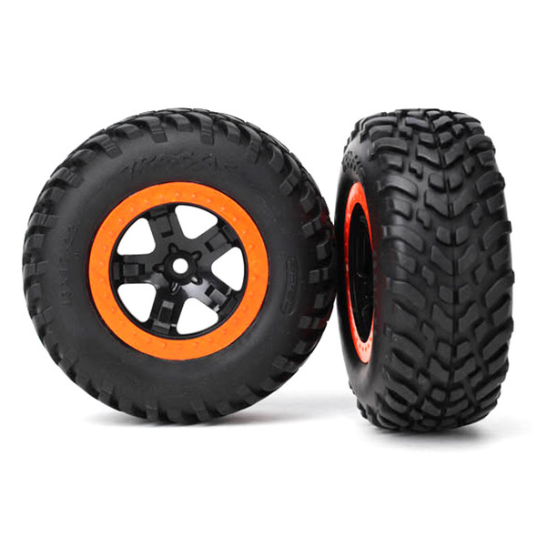 Traxxas 5863R SCT Off-Road Racing Tires w/ Black/Orange Beadlock Wheels (2)
