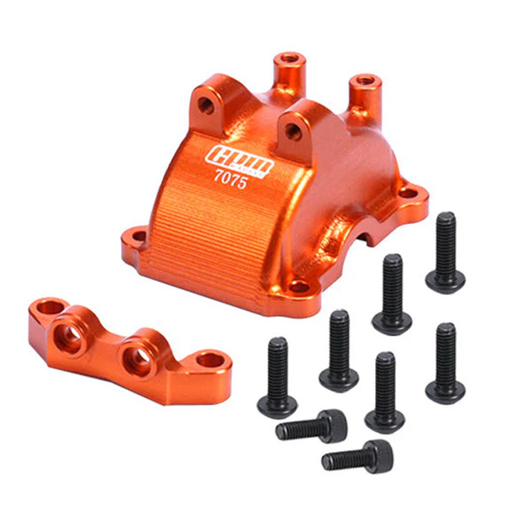 GPM Alum 7075 Front Or Rear Gearbox Cover + Upper Arm Stabilizer Orange for TT-02