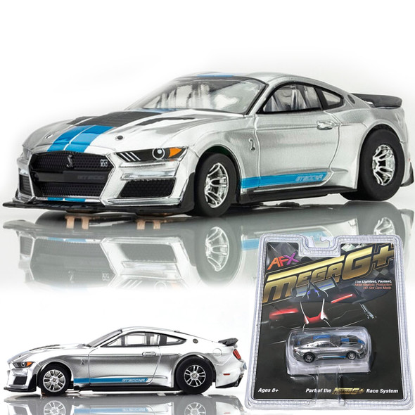 AFX 22099 Mega-G+ Shelby Mustang GT500KR 2022 Silver/Blue HO Slot Car