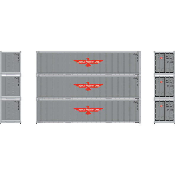 Athearn ATH63385 40' Smooth Side Containers American President Lines #1 (3) HO Scale
