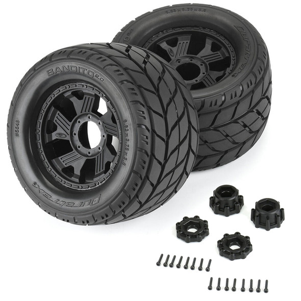 Duratrax DTX564910 1/8 Bandito 2.0 F/R Tires Mounted w/ Ripper 3.8" Black Wheels (2)