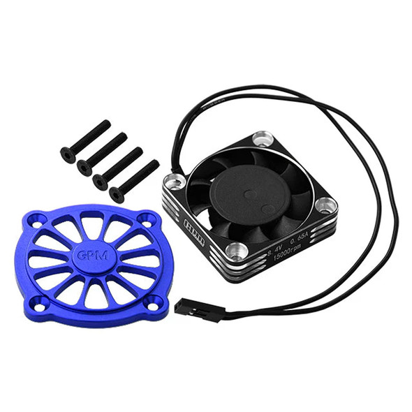 GPM Alum 7075 Alloy Motor Heatsink w/Metal Frame Cooling Fan & Protective Cover Blue