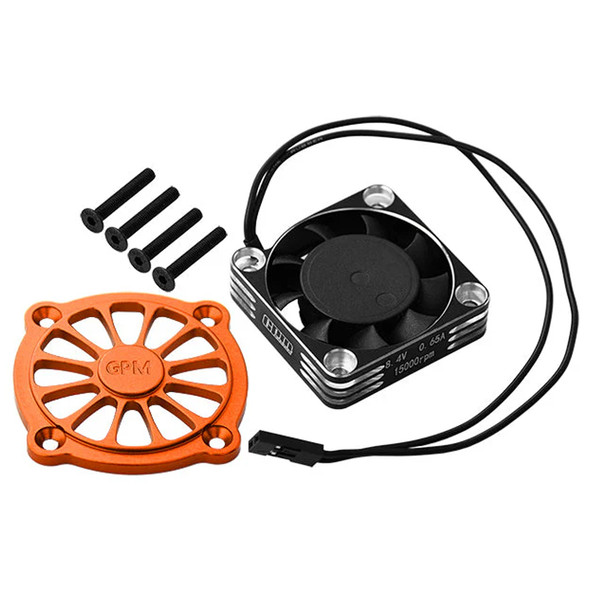 GPM Alum 7075 Alloy Motor Heatsink w/Metal Frame Cooling Fan & Protective Cover Orange GPM Alum 7075 Alloy Motor Heatsink w/Metal Frame Cooling Fan & Protective Cover Orange