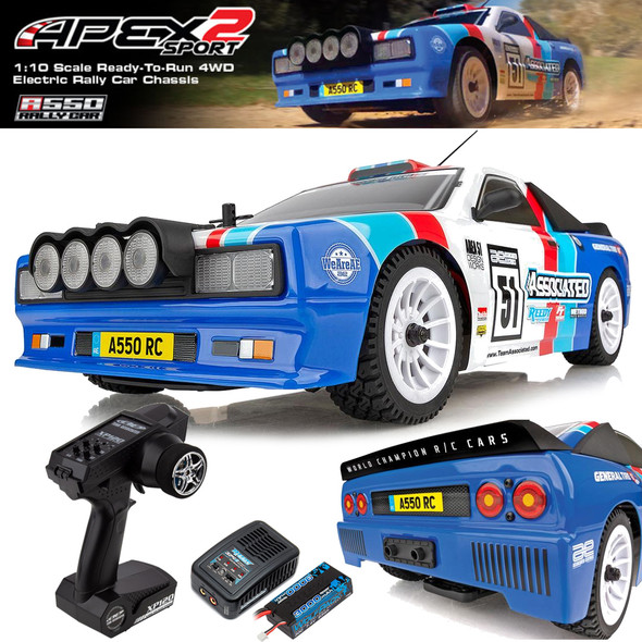 Associated 30126C 1/10 Apex2 Sport A550 4WD Electric Rally Car RTR w/ Lipo Combo