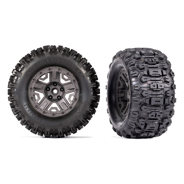 Traxxas 9072-GRAY T&W Sledgehammer Tires w/ 2.8'' Charcoal Gray Wheels (2) : Hoss