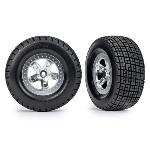 Traxxas 10475 Hoosier Tires Satin Chrome Wheels Beadlock Type (2) w/ Foam Inserts