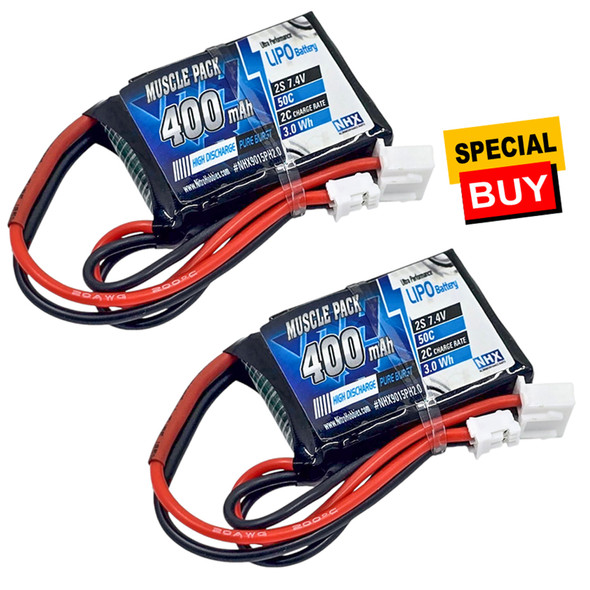NHX RC 2S 7.4V 400mAh 50C Lipo Battery losi Micro B/T 1/24 w/ PH2