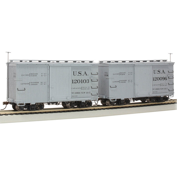 Bachmann 26555 18' Wood Boxcar U.S.A.#120096/120103 w/Murphy Roof (2) On30 Scale