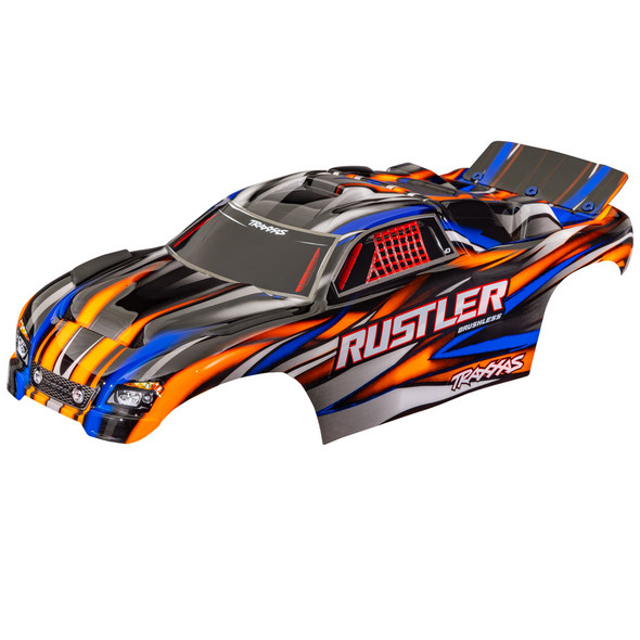Traxxas 3721-ORNG Painted Decals Applied Orange Body w/F/R Mounts for Rustler 2WD
