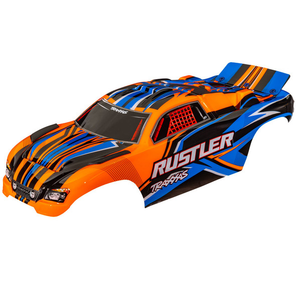 Traxxas 3734-ORNG Painted Decals Applied Orange Body w/F/R Mounts for Rustler 2WD