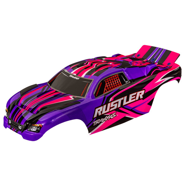 Traxxas 3734-PINK Painted Decals Applied Pink Body w/ F/R Mounts for Rustler 2WD