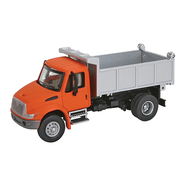 Walthers International(R) 4300 Single-Axle Dump Truck Orange Cab/ Silver Dump Bed HO Scale