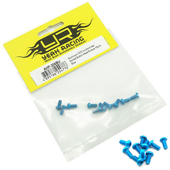 Yeah Racing AHP-306BU Aluminum 7075 3x6mm Hex Socket Button Head Screws (10) BL
