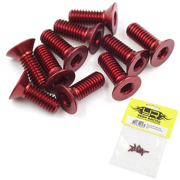 Yeah Racing Aluminum 7075 3x8mm Hex Socket Flat Head Screws (10pcs) Red