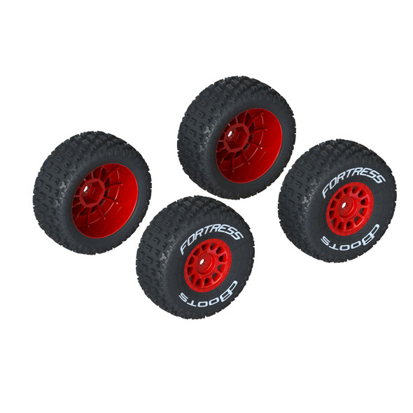 ARRMA ARA550116 dBoots 'FORTRESS' Tires w/ Red Wheels (4) for 1/18 Granite Grom