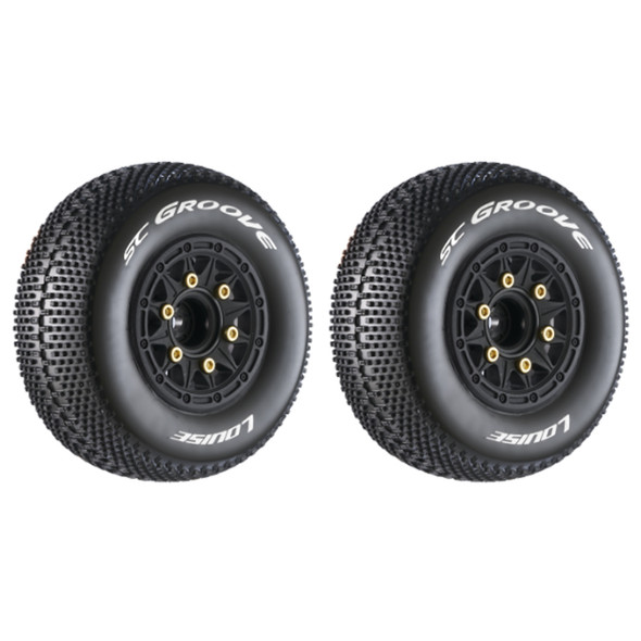 Louise R/C SC-Groove 1/10 SC Soft Tires w/12/14/17mm Removable Hex, Black Rim (2)